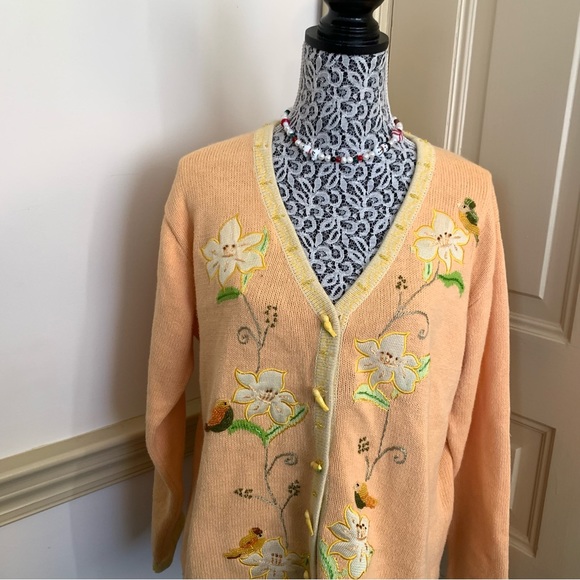 Vintage Morning Song Crewneck Yellow Cardigan Sweater SZ L - Picture 5 of 14